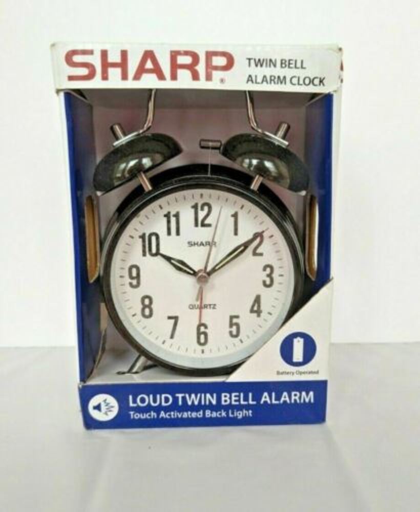 Sharp Black Twin Bell Alarm Clock for Heavy Sleepers Loud Bell Alarm NEW IN BOX